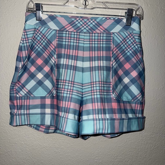 Blackmilk Plaid Women's Shorts in Blue and Pink - Picture 2 of 6
